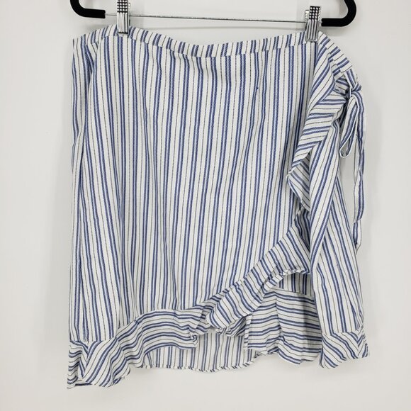 3/$25 J. Crew Mercantile Ruffle Trim Faux Wrap Mini Skirt XXL Striped White Blue - Picture 1 of 9